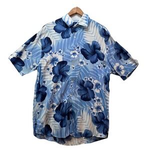 Tommy Hilfiger Mens Large Hawaiian Shirt Blue‎ Floral Size L Rayon